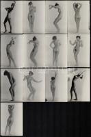 cca 1969 Szép formákról szép fényképek, szolidan erotikus felvételek, 13 db vintage műtermi fotó, 9x6 cm / 13 erotic photos, 9x6 cm
