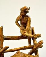 cca 1900 figurális tintatartó, bronzírózott spiáter, jelzés nélkül, eredeti üveg betéttel, 16×11 cm,...