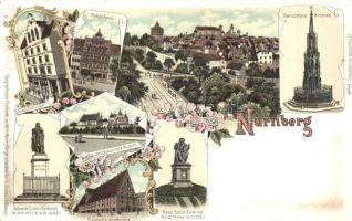 Nürnberg, Spielwaren-Läger, Pellerhaus. Geographische Postkarte v. Wilhelm Knorr No. 49. Art Nouveau floral litho