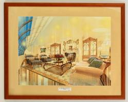Jelzés nélkül: Meridien-szálló Budapest, akvarell, papír, paszpartuban, üvegezett fa keretben, 38×52,5 cm