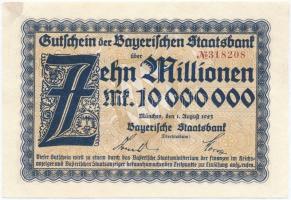 Németország / Weimari Köztársaság / München 1923. 10.000.000M szükségpénz vízjeles papíron T:II Germany / Weimar Republic / München 1923. 10.000.000 Mark necessity note on watermarked paper C:XF