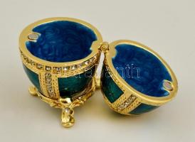 Elegáns smaragd, dísztojás eredeti dobozában, leírással, m: 6 cm