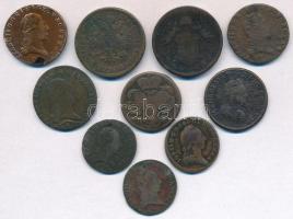 1760-1868. 10db-os vegyes krajcár tétel, főleg magyar verdejelűek, közte 1868KB 4kr Cu T:2-,3