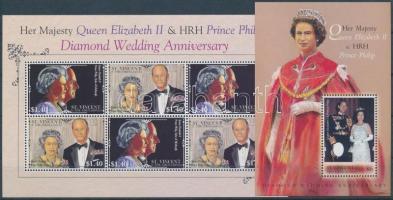 II. Erzsébet gyémántlakodalma kisív + blokk, Elizabeth II. mini sheet + block