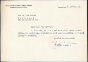 1965 Kádár János saját kézzel aláírt levele Vas Zoltán gazdaságpolitikusnak, volt 56-os államminiszternek Esik az eső karikára c. könyvének ajándék példányát megköszönve.