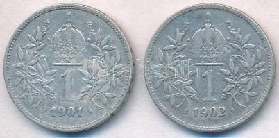 Ausztria 1901-1902. 1K Ag "Ferenc József" (2x) T:2-
Austria 1901-1902. 1 Corona Ag "...
