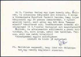 1980 Gosztonyi Péter (1933-1999) történész, újságíró  saját kézzel aláírt levele Vas Zoltán gazdaság...