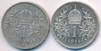 Ausztria 1913-1914. 1K Ag "Ferenc József" (2x) T:2
Austria 1913-1914. 1 Corona Ag "F...