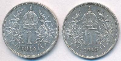 Ausztria 1914-1915. 1K Ag "Ferenc József" (2x) T:2
Austria 1914-1915. 1 Corona Ag "F...
