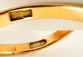 Arany (Au) 14K gyűrű, borostyán kővel, jelzett, méret: 58, bruttó: 6,2 g