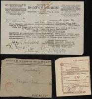 1926-1930 4 db judaika témájú nyomtatvány, köztük számlák, Chevra Kadisa dokumentumok