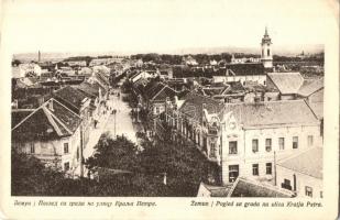 Zimony, Zemun, Semlin; Péter király út és templom / Ulicu Kralja Petra / street view with church (EK)