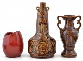 Vegyes bolha tétel, összesen 6 db, 2 db faragott fa falitál, 1 db bronz falitál, 3 db jelzett mázas ...