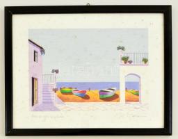 P. Corsini: Pomeriggio assolato. Nyomat, üvegezett keretben, jelzett, 16x22 cm