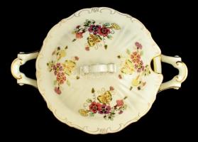 Zsolnay pillangó mintás levesestál, jelzett, kézzel festett, hibátlan, m:18 cm, 31×24 cm