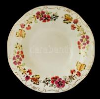 Zsolnay pillangó mintás mélytányér (6db), jelzett, kézzel festett, kopott, d:22,5 cm (6×)