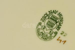 Zsolnay pillangó mintás mélytányér (6db), jelzett, kézzel festett, kopott, d:22,5 cm (6×)