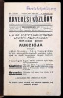 1934 Árverési közlöny. XV. évf. 1934. május hó, 4. rendkívüli szám. Bp., Stádium, 179 p.+ XII t. Papírkötésben, kopottas borítóval, foltos, cerzuás bejegyzésekkel.