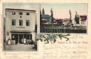 Podnanos, Sent Vid nad Vipavo; I. Premrus shop, general view. F. Premru. floral (ázott sarok / wet corner)