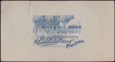 cca 1900 Schlotter József palánkai fényképész műtermét ábrázoló verzójú fotója 11x21 cm