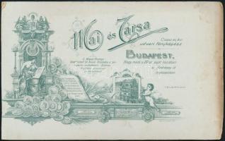 cca 1900 Mai Manó kabinetkép  méretű fotója, verzóján a műterem rajzos képével 11x18 cm