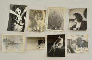 cca 1950-1980 8 db erotikus és pornográf fotó és grafikáról készült fénykép, 6x9 és 14x9 cm közti méretben