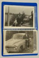 cca 1960-1970 Fotóalbum korabeli keleti és nyugati autókkal, 26 db fotóval, képméret: 8x6 és 13,5x9 cm