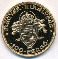 DN "Magyar aranypénzek utánveretben - Szent István jubileumi 100 pengő 1938" aranyozott Ag...