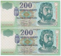 1998. 200Ft (5x) "FA", "FB", "FF", "FG", "FH" soro...
