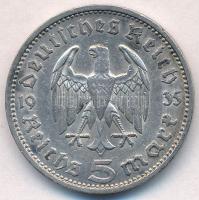 Német Harmadik Birodalom 1935F 5M Ag "Hindenburg" T:2
German Third Reich 1935F 5 Mark Ag ...