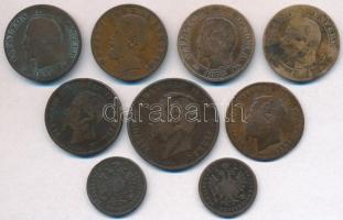 9db-os vegyes külföldi réz- és bronzpénz tétel, közte Ausztria 1859A 1kr Cu; Franciaország / Második...
