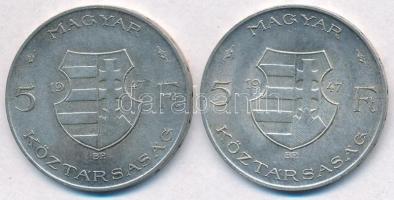 1947. 5Ft Ag "Kossuth" (2x) T:2