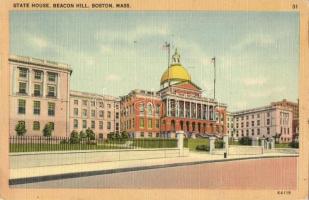 Boston - 2 pre-1945 town-view postcards, Museum of Fine Arts, State House Beacon Hill