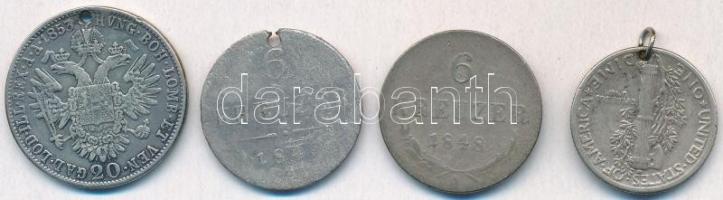 4db-os vegyes sérült ezüstpénz tétel, közte 1853A 20kr Ag "Ferenc József" T:3,3- ly.
4pcs...