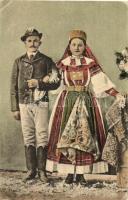 4 db régi magyar és erdélyi folklór, népviselet motívumlap / 4 pre-1945 Hungarian and Transylvanian folklore, traditional costume motive cards