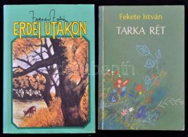 Fekete István könyvei,4 db:  Csend. Bozóky Mária rajzaival. Bp.,1965, Kozmosz. Kiadói papírkötés.Kiadói kissé kopottas papírkötésben.  A koppányi aga testamentuma. Csergezán Pál rajzaival. Bp., 1980, Móra. Kiadói kartonált papírkötés, kopottas, kissé sérült borítóval.  Tarka rét. Würtz Ádám rajzaival. Bp., 1986, Móra. Második, bővített kiadás. Kiadói kissé kopottas papírkötésben. Erdei Utakon. Bp., 1987, Mezőgazdasági Kiadó. Kiadói egészvászon-kötés, kissé szakadt kiadói papír védőborítóban.