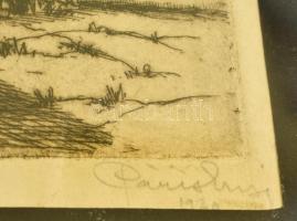 Páris Erzsébet (1887-?): Missiós keresztnél, rézkarc, papír, jelzett, paszpartuban, üvegezett fa ker...