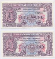 Nagy-Britannia / Katonai kiadás 1948. 1Ł fém biztonsági szállal (4x) közte 2db sorszámkövető és 2db közeli sorszám T:I Great Britain / British Armed Forces 1948. 1 Pound with metal security strip (4x) with 2pcs sequential serials and 2pcs close serials C:UNC Krause M22a