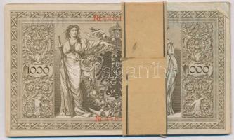 Német Birodalom 1910. 1000M (18x) hétjegyű sorszám, piros pecséttel, de ragasztott bankjegy kötegelő...