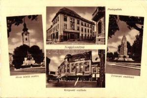 Nagykanizsa, postapalota, Központi szálloda és kávéház, Trianoni emlékmű, 48-as hősök szobra (EK)