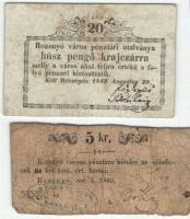 Rozsnyó 1849. 20kr T:II + 1860. 5kr T:III