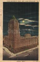 Detroit, Fisher Building at night, West Grand Boulevard, night (wet damage)