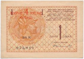 Szerb-Horvát-Szlovén Királyság 1919. 1D piros 4K felülbélyegzéssel T:II Kingdom of the Serbs, Croats and Slovenes 1919. 1 Dinar with red 4 Kronen overprint C:XF Krause 15