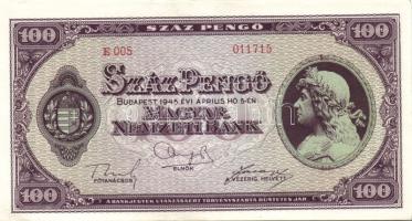 1945. 100P vízjeles papíron T:I-