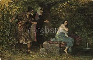 14 db régi vallás tematikájú motívumlap, Ószövetség jelenetei / 14 pre-1945 religion-themed motive c...