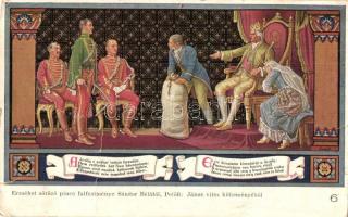 4 db régi magyar művészlap, Toldi illusztrációk Fáy Aladár aláírásával és 1 jelenet a János vitézből...