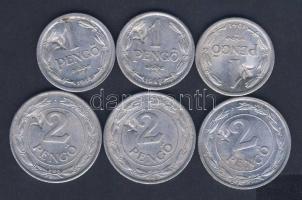 1941-43. 1P (3x klf évszám), 2P (3x klf évszám) mind hamis sarló-kalapács ellenjeggyel T:2