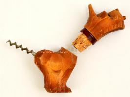 Kutya alakú dugóhúzó, és üvegdugó, jó állapotban, 12x10 cm