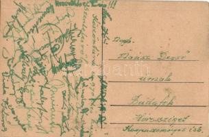 1938 Március 15. Rendes Téli Kupameccs. Kézzel rajzolt labdarúgó meccs. Hátoldalon aláírásokkal / Hu...
