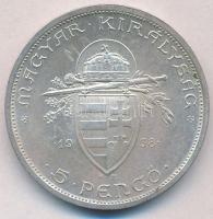 1938. 5P Ag "Szent István" T:1-,2 kis patina, hátlapra felirat karcolva 
Adamo P8.1